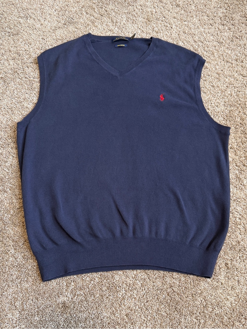 Polo Ralph Lauren Men’s Navy Blue Knit Sweater Vest Large V-Neck Cotton Red Logo